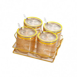 Condiment Pots Tank Food Container With Lids And Spoons 4 Grids Condiment Pots Tank Food Container With Lids And Spoons 4 Grids