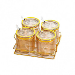 Condiment Pots Tank Food Container With Lids And Spoons 4 Grids Condiment Pots Tank Food Container With Lids And Spoons 4 Grids