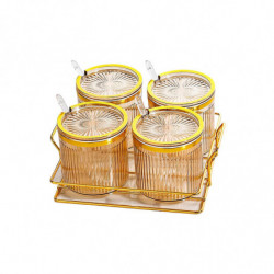 Condiment Pots Tank Food Container With Lids And Spoons 4 Grids Condiment Pots Tank Food Container With Lids And Spoons 4 Grids