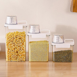 Transparent Grain Storage Box With Measuring Cup Durable Moisture-proof Sealing Cans For Cereal Mung Beans Transparent Grain Storage Box With Measuring Cup Durable Moisture-proof Sealing Cans For Cereal Mung Beans