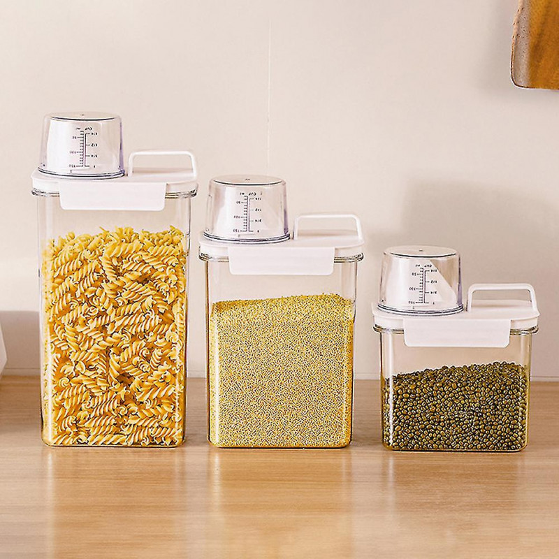 Transparent Grain Storage Box With Measuring Cup Durable Moisture-proof Sealing Cans For Cereal Mung Beans