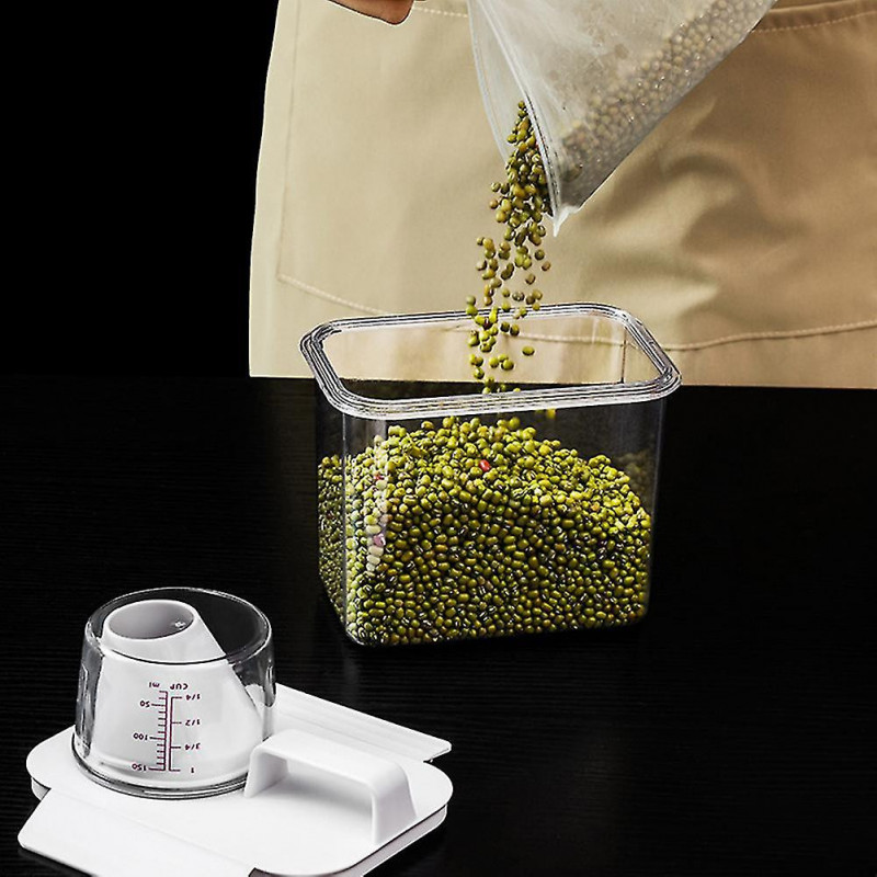 Transparent Grain Storage Box With Measuring Cup Durable Moisture-proof Sealing Cans For Cereal Mung Beans