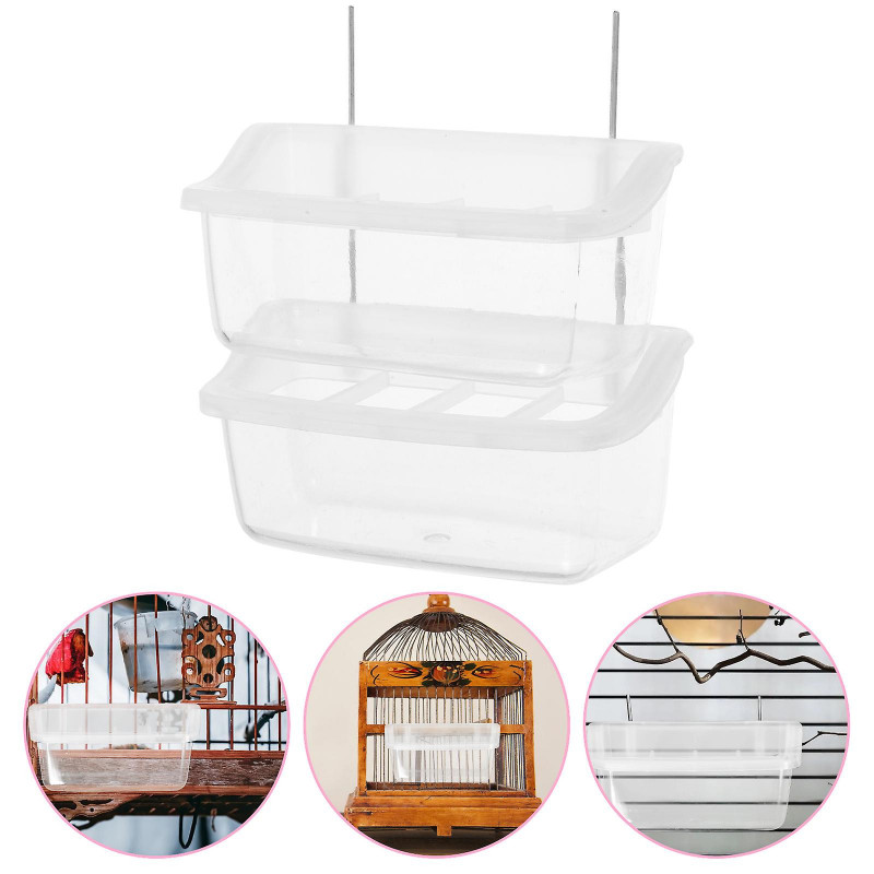 2pcs Bird Cage Food Bowls Parrot Cage Feeders Plastic Bird Food Feeding Containers