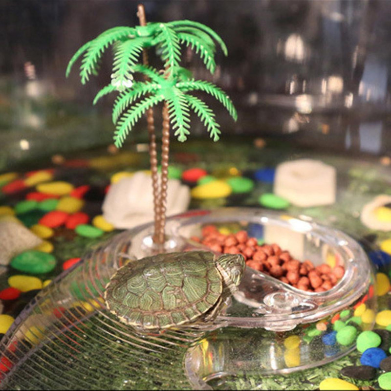 1PC Plastic Turtle Live Breeding Box Container Turtle Drying Platform Tank with Handle Cover - Size L