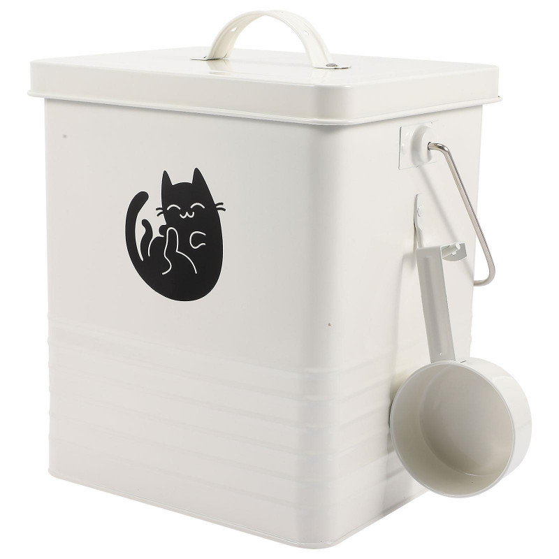 1 Set of Cat Food Bucket Household Dog Food Box Convenient Cat Snack Bucket Dog Snack Bin with Scoop White