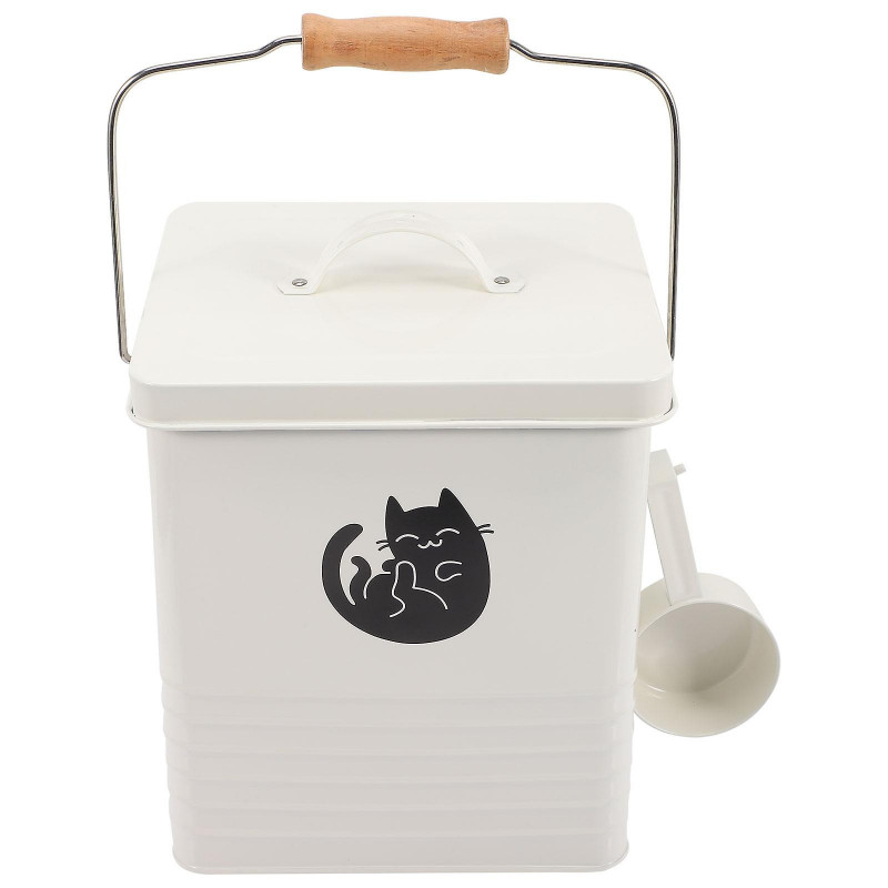 1 Set of Cat Food Bucket Household Dog Food Box Convenient Cat Snack Bucket Dog Snack Bin with Scoop White