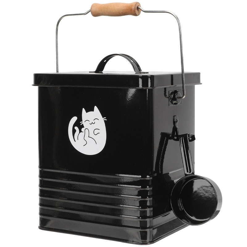 1 Set of Cat Food Bucket Household Dog Food Box Convenient Cat Snack Bucket Dog Snack Bin with Scoop Black