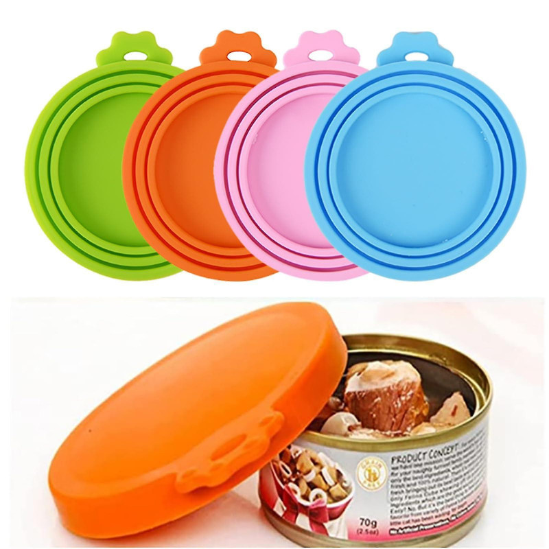4 Pcs Pet Food Can Lids, Silicone Lids, Cat Food Tin Cover, 3 In 1 Universal Can Lid For Dogs Cats