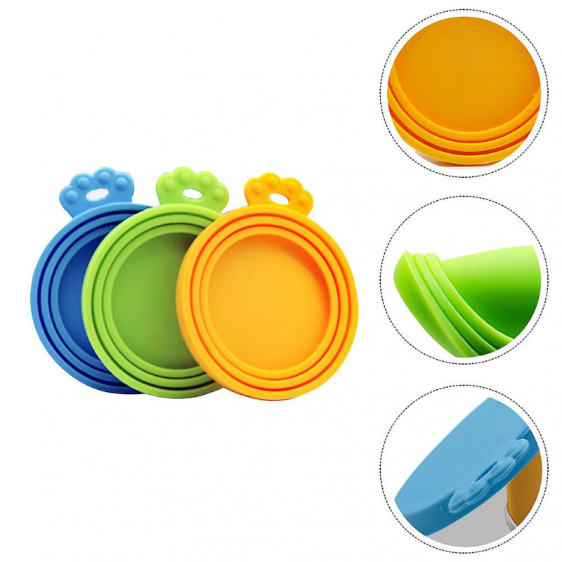 3pcs Durable Pet Can Covers Silicone Pet Food Can Cover (Orange, Blue, Green)