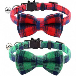 Breakaway Cat Collar With Bow Tie And Bell, Cute Plaid Patterns, 1 Or 2 Pack Kitty Safety Collars Breakaway Cat Collar With Bow Tie And Bell, Cute Plaid Patterns, 1 Or 2 Pack Kitty Safety Collars