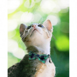 Breakaway Cat Collar With Bow Tie And Bell, Cute Plaid Patterns, 1 Or 2 Pack Kitty Safety Collars Breakaway Cat Collar With Bow Tie And Bell, Cute Plaid Patterns, 1 Or 2 Pack Kitty Safety Collars