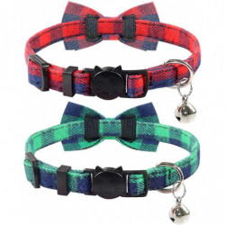 Breakaway Cat Collar With Bow Tie And Bell, Cute Plaid Patterns, 1 Or 2 Pack Kitty Safety Collars Breakaway Cat Collar With Bow Tie And Bell, Cute Plaid Patterns, 1 Or 2 Pack Kitty Safety Collars