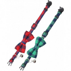 Breakaway Cat Collar With Bow Tie And Bell, Cute Plaid Patterns, 1 Or 2 Pack Kitty Safety Collars Breakaway Cat Collar With Bow Tie And Bell, Cute Plaid Patterns, 1 Or 2 Pack Kitty Safety Collars