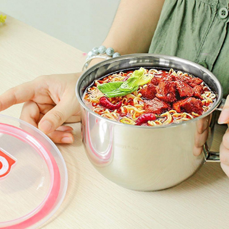 Stainless Steel Noodle Bowl With Lid Handle Leak-proof Food Container Rice Soup Bowls Durable For Office Home