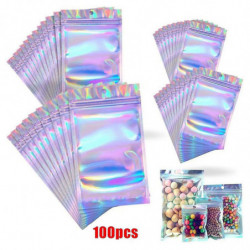 100pcs Holographique Sacs Refermables Scellés Sacs Pour Le Stockage De Nourriture De Faveur De Fête (Couleur [...]