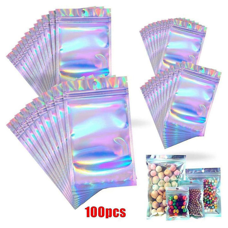 100pcs Holographique Sacs Refermables Scellés Sacs Pour Le Stockage De Nourriture De Faveur De Fête (Couleur [...]