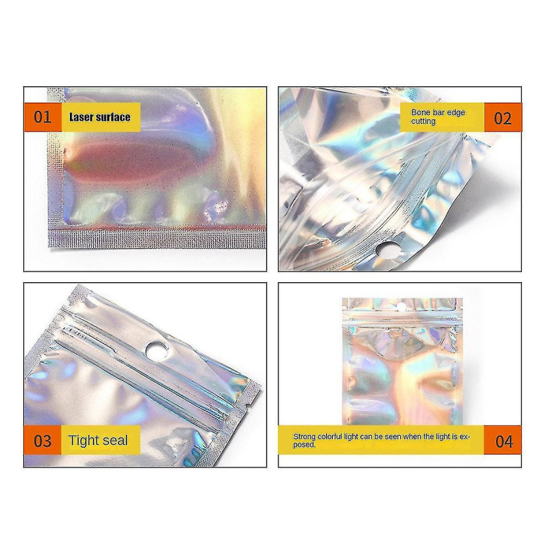 100pcs Holographique Sacs Refermables Scellés Sacs Pour Le Stockage De Nourriture De Faveur De Fête (Couleur [...]