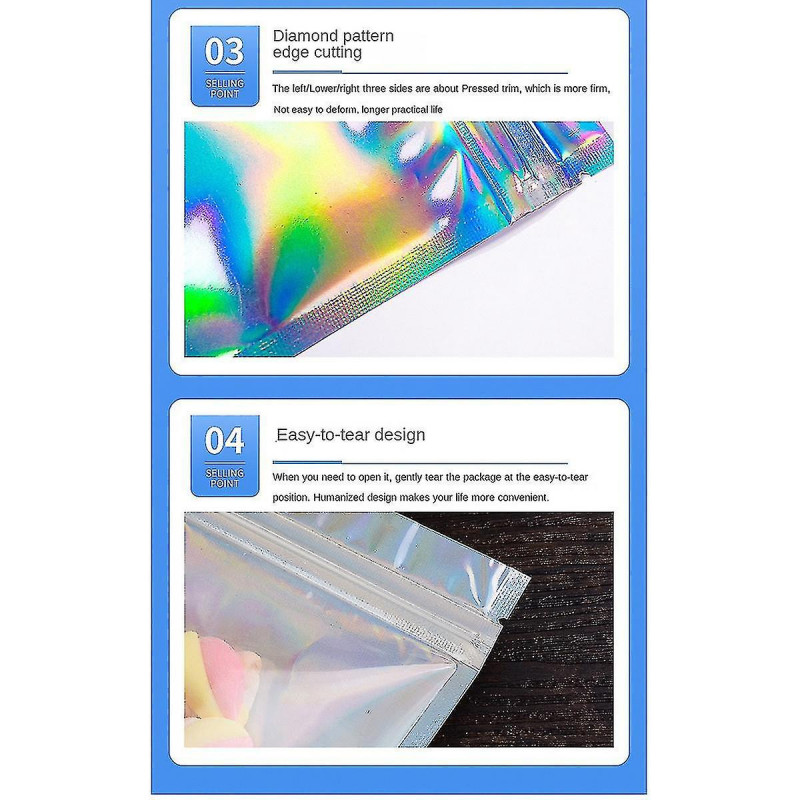 100pcs Holographique Sacs Refermables Scellés Sacs Pour Le Stockage De Nourriture De Faveur De Fête (Couleur [...]