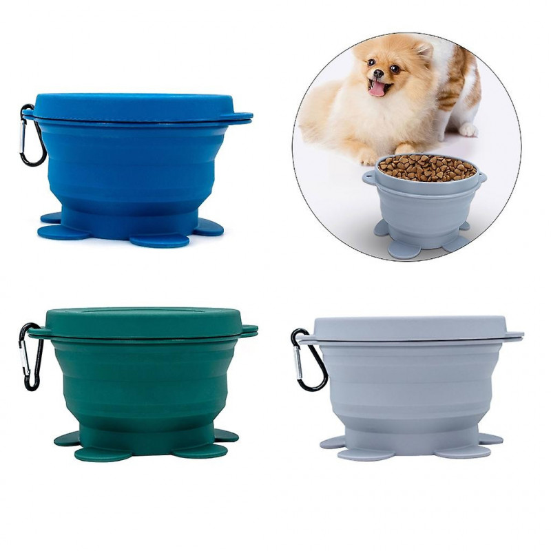 Silicone Portable Folding Travel Dogs Bowls With Carabiner Feeding Container