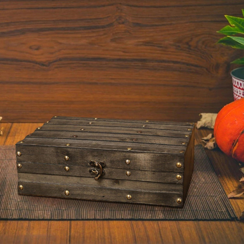 Storage Box Lock Clasp Dust-Proof Wooden Stuff Documents Container Home Decor