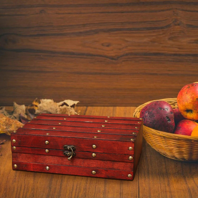 Storage Box Lock Clasp Dust-Proof Wooden Stuff Documents Container Home Decor