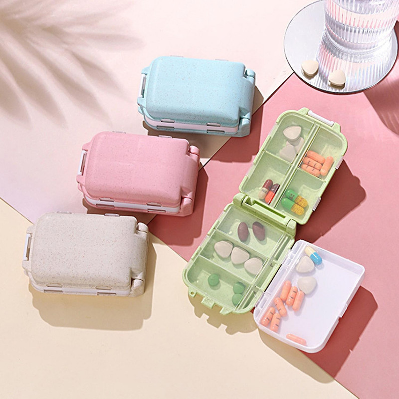 8-grid Pill Box Waterproof Moisture-proof 8 Compartments Good Sealing Anti-leak Desktop Tablet Stora