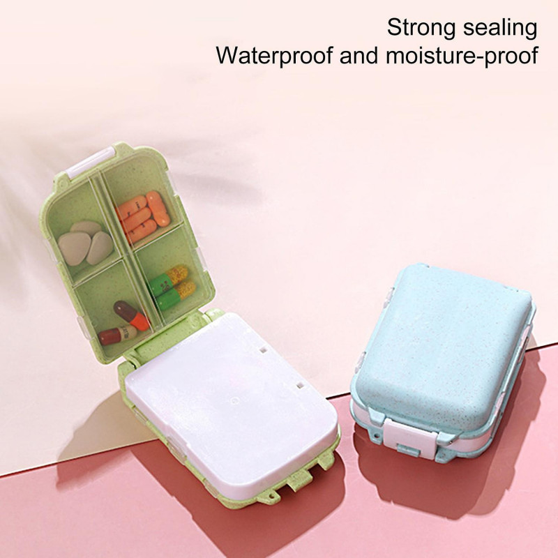 8-grid Pill Box Waterproof Moisture-proof 8 Compartments Good Sealing Anti-leak Desktop Tablet Stora