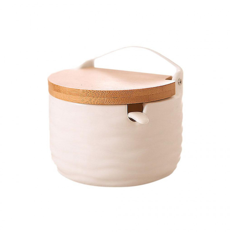 Ceramic Food Storage Jar with Bamboo Lid and Spoon for Serving Ground Coffee