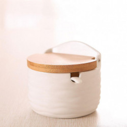 Ceramic Food Storage Jar with Bamboo Lid and Spoon for Serving Ground Coffee Ceramic Food Storage Jar with Bamboo Lid and Spoon for Serving Ground Coffee