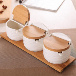 Ceramic Food Storage Jar with Bamboo Lid and Spoon for Serving Ground Coffee Ceramic Food Storage Jar with Bamboo Lid and Spoon for Serving Ground Coffee