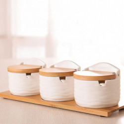 Ceramic Food Storage Jar with Bamboo Lid and Spoon for Serving Ground Coffee Ceramic Food Storage Jar with Bamboo Lid and Spoon for Serving Ground Coffee