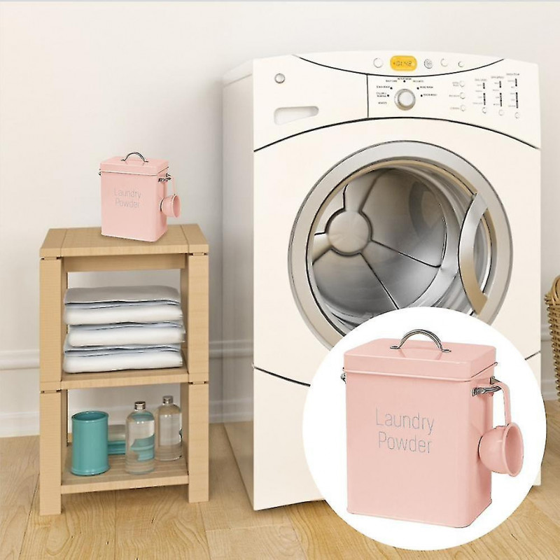 Metal Washing Powder Bucket Square Laundry Powder Storage Box Container With Lid And Spoon Pill Case