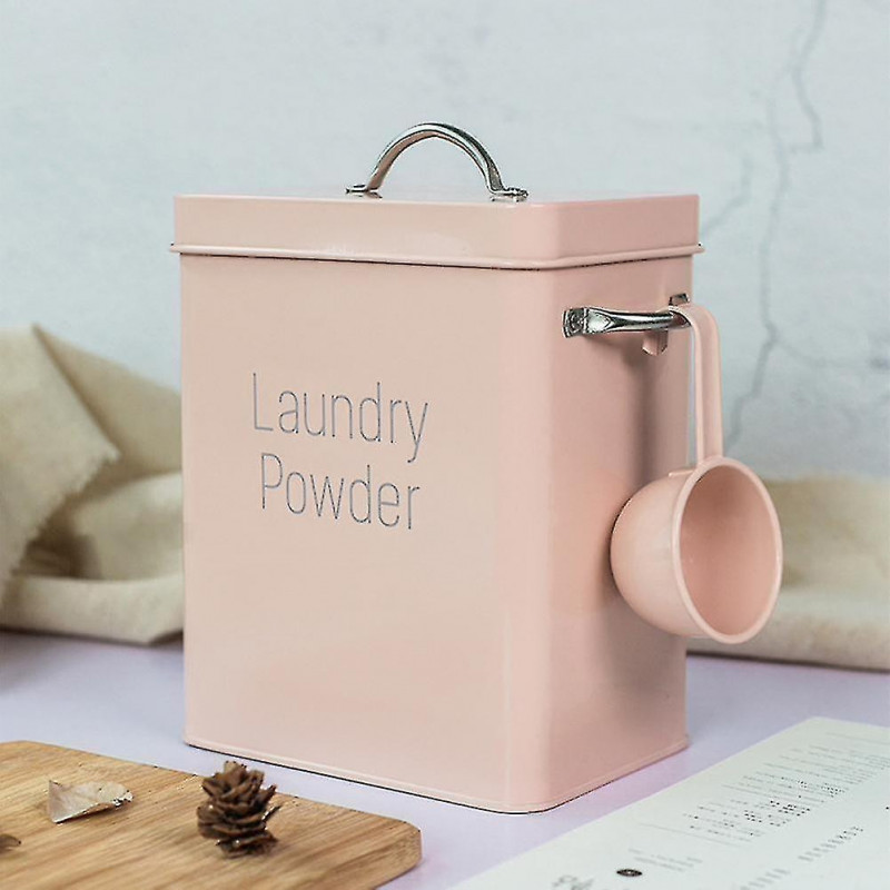Metal Washing Powder Bucket Square Laundry Powder Storage Box Container With Lid And Spoon Pill Case
