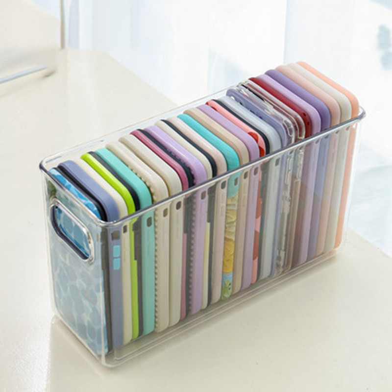 Storage Box Large Capacity Transparent Desktop Mobile Phone Case Container Household Supplies KAESI