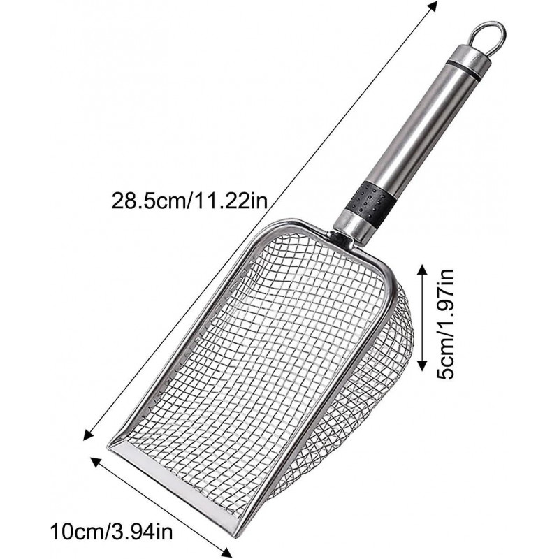 Pelle à litière | Tamis à pelle profonde en acier inoxydable - Tamis durable antiadhésif avec long manche, grande [...]