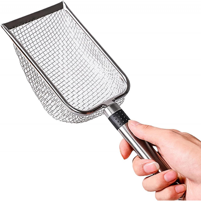 Pelle à litière | Tamis à pelle profonde en acier inoxydable - Tamis durable antiadhésif avec long manche, grande [...]
