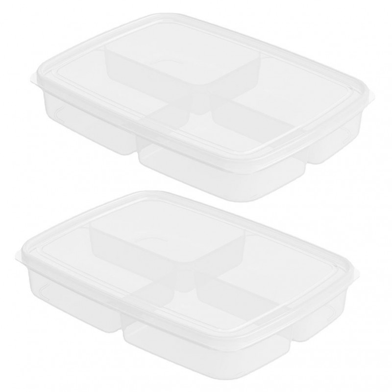 2pcs Fridge Fresh-keeping Container Food Storage Organizer Divided Bin with Lid