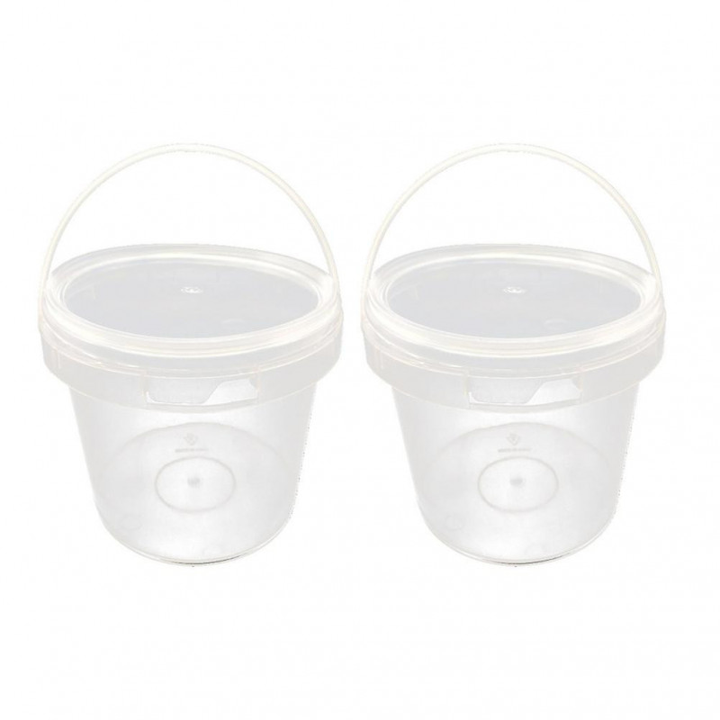 2 Pcs 2L Food Grade Plastic Hand Bucket Transparent Round Storage Bucket Household Ice Cream Storage Tank with Lid
