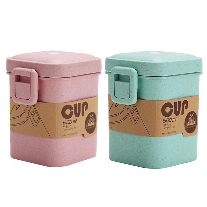 2Pcs Sealed Soup Cups Food Sealed Tank Wheat Straw Container Storage Box