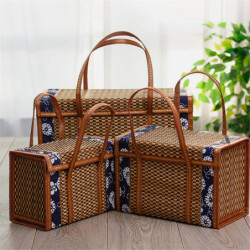 Fruit Basket Bamboo Woven Portable Simple Handheld Picnic Food Container Foldable Snacks Containers