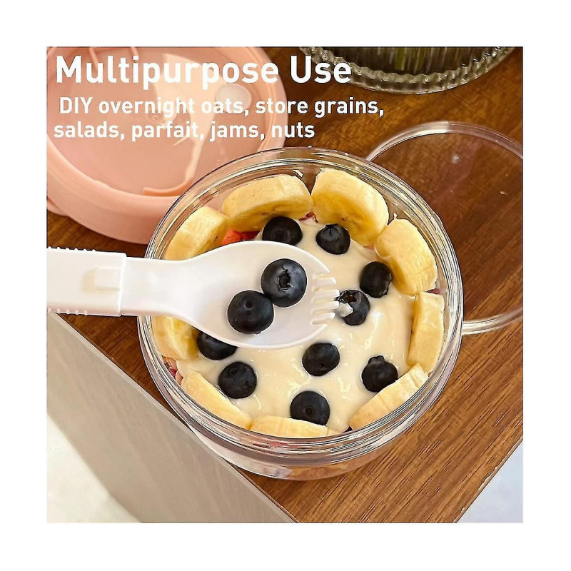 2pcs 20oz Overnight Oats Container With Lid And Spoon - Portable Oatmeal Breakfast Cup For On-the-g