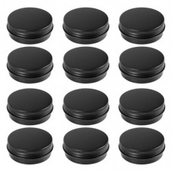 12pcs 1oz Black Aluminum Tin Jars Round Screw Lid Containers Empty Metal Storage Cans For Organizin
