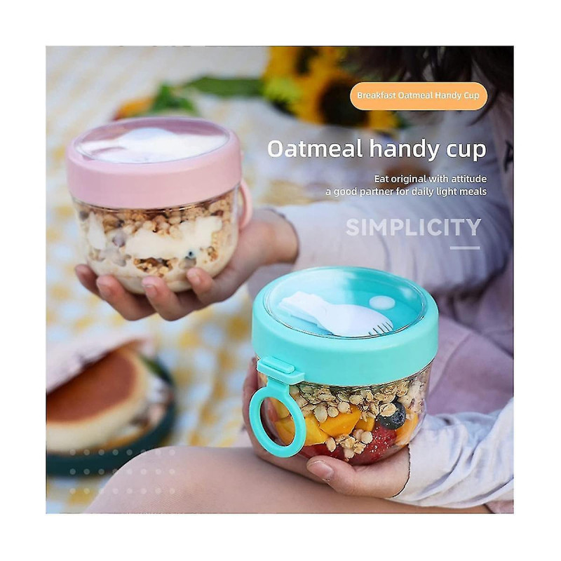Overnight Oats Container Jars With Lid And Spoon, 20oz Airtight Oatmeal Container Plastic Storage F