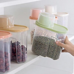 1.9l Plastic Airtight Jar With Lid Cereal Container For Storage (green)