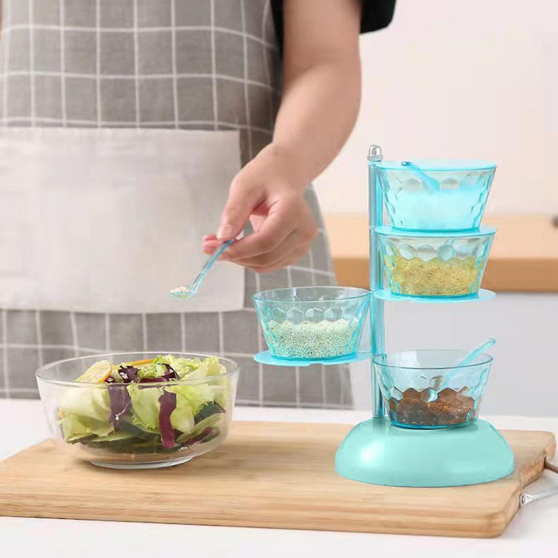 Seasoning Box Multiple Layers Good Sealing Large Capacity Sugar Salt Container Transparent Rotatable