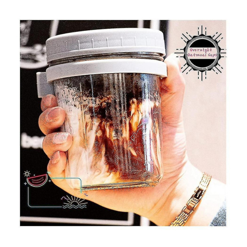 Reusable Overnight Oat Jar, Sealed Storage With Measuring Markers, Spoon For Salads, Yogurt, Oatmea