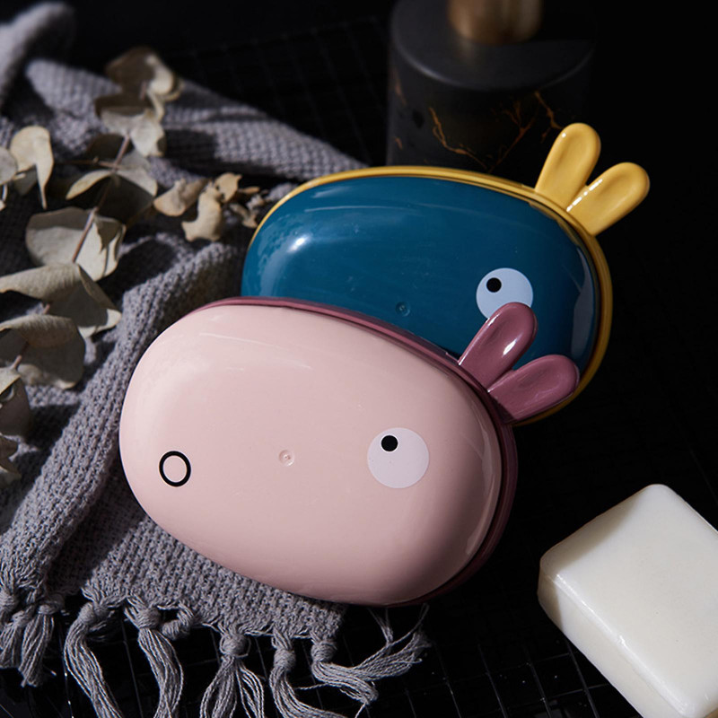 Cartoon Rabbit Soap Box With Lid Waterproof Moisture Proof Sponge Holder
