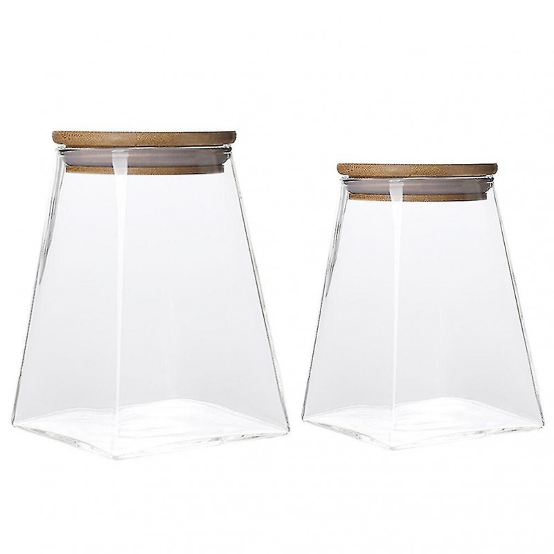 2 Pcs Moisture-proof Cereals Pots Sealed Jars With Wooden Lid (transparent)