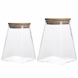 2 Pcs Moisture-proof Cereals Pots Sealed Jars With Wooden Lid (transparent)
