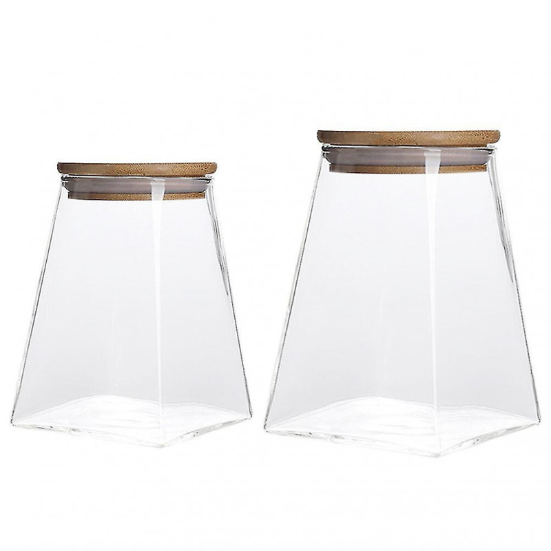 2 Pcs Moisture-proof Cereals Pots Sealed Jars With Wooden Lid (transparent)
